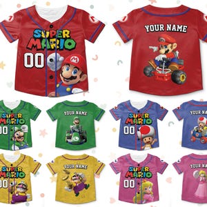 Personalized Super Mario Baseball Jersey, Mario Baseball Jersey, Princess Peach Jersey, Jersey for Kids, Youth & Adults, Mario Birthday Gift