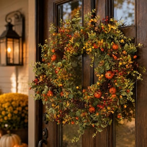 Halloween Wreath, Fall Door Decor, Pumpkin Rose Wreath, Autumn Front Door Wreath, Thanksgiving Home Decor, Housewarming Gift