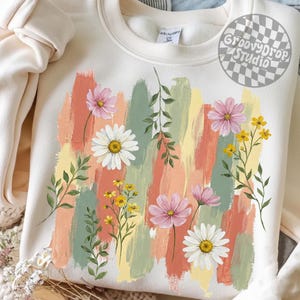 Spring Boho Wildflower PNG, Pastel Floral Brushstroke Background, Daisy Spring Flowers Png, Floral Summer Png