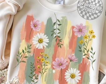 Spring Boho Wildflower PNG, Pastel Floral Brushstroke Background, Daisy Spring Flowers Png, Floral Summer Png