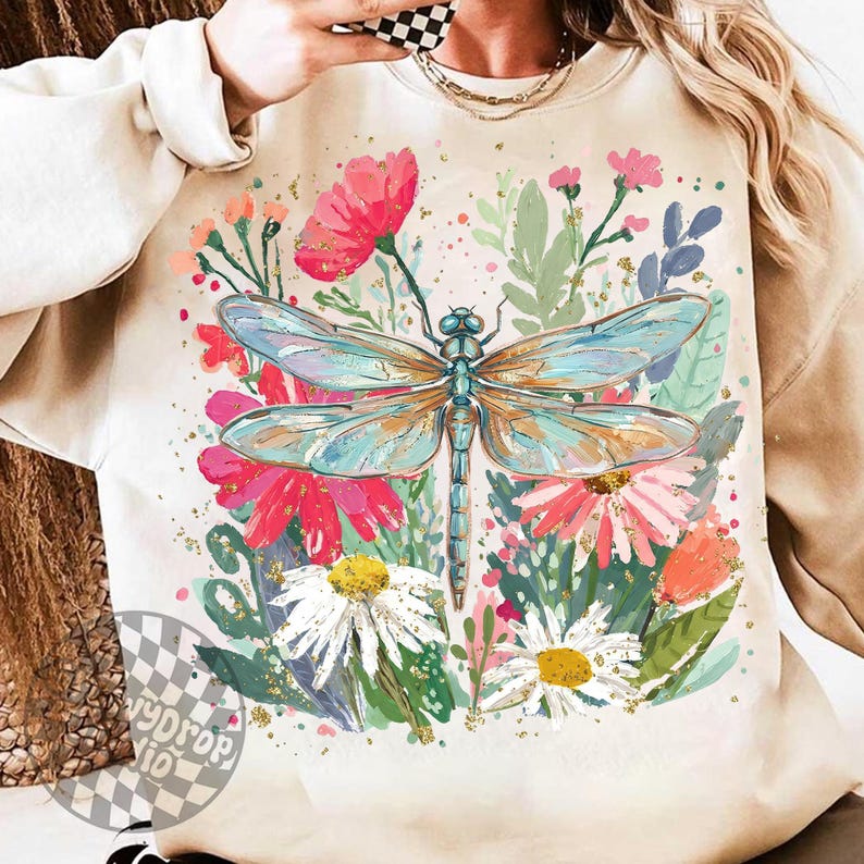 Dragonfly Floral Daisy Png, Floral Spring Woman Png,cottagecore Garden ...