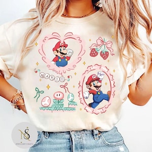 Retro Cooquette Bow Super Mario Shirt, The Super Mario Bros Movie, Mario Epic Universe Baby Tee Crop Tank, Mario Kids Shirt, Mario Birthday