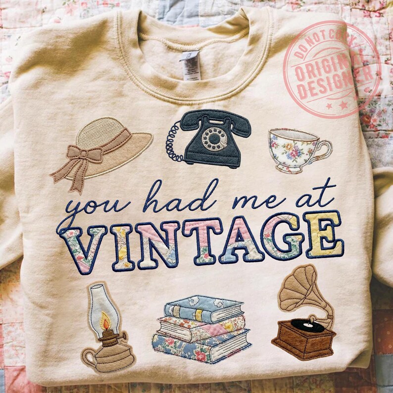You Had Me At Vintage Png, Faux Embroidery Vintage Objects Png, Grandmillennial Thrifting Aesthetic Png, Stitched Vintage Retro Decor Png image 5