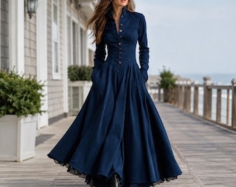Gepersonaliseerde jurk, boho-jurk, westernjurk, feestjurk, corduroy overhemdjurk, vintage jurk, jurk met kanten afwerking, overhemdjurk voor de herfst