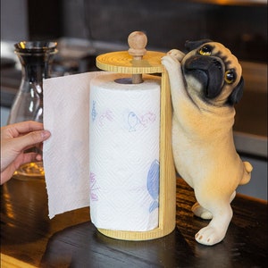Little Pug Dog Kitchen Towel Holder Gifts for Him or Her House-warming Gift  Sculpture & Figurine Kitchen Paper 