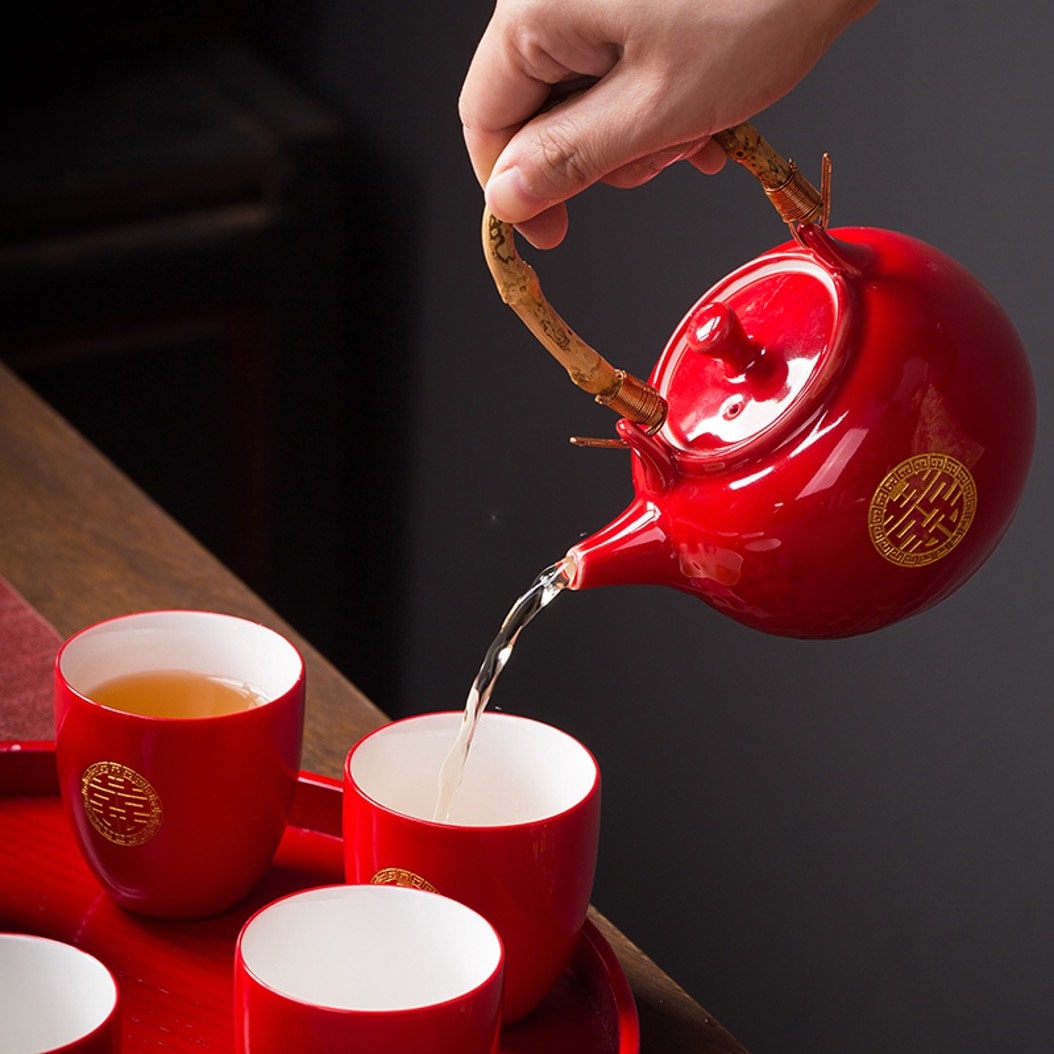 Auspicious Red Traditional Double Happiness Wedding Tea Set - Etsy