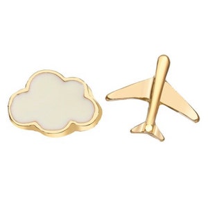 SAME DAY Shipping! Vacation Cloud Plane Travel Stud Earrings Pilot Long Distance Relationship Handmade Gold White Gift LDR