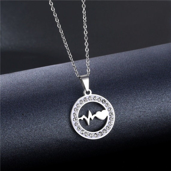 Same Day Shipping Beautiful Round EKG Heart Monitor Necklace Nurse
