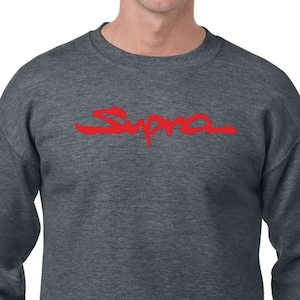 Toyota Supra Lover logo sweatshirt with red lettering great Christmas present or gift all Toyota Supra fans, Unisex Gildan Crewneck Supra GR
