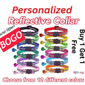 Personalized Reflective Cat Collar: Breakaway Safety Kitten Collar with Bell