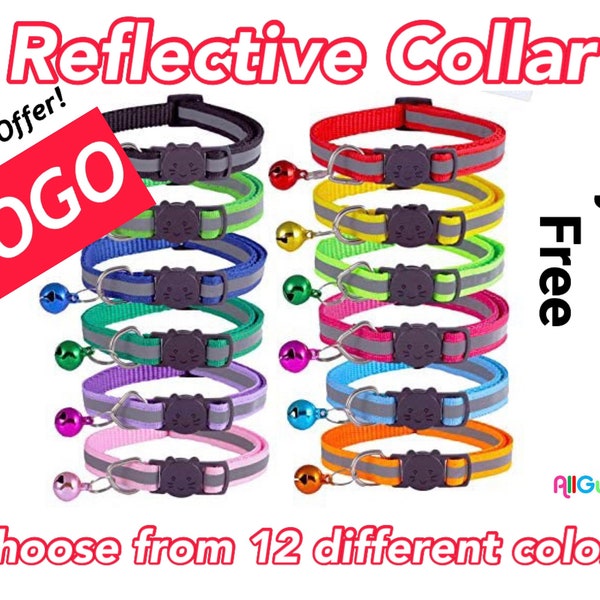 Reflective-Breakaway Cat Collar with Bell, Safety Buckle Kitten Collar, Adjustable, Ideal for Cats, Pet Supplies,Stuff (BOGO = 2pcs)