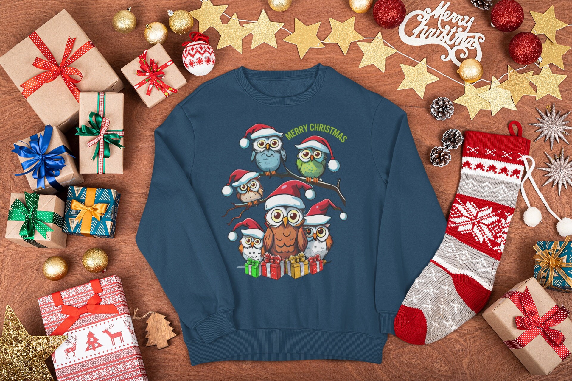 Christmas Owl Sweatshirt, cute Christmas gift for women, teens, cozy winter sweatshirt, owl Xmas gif