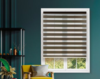 A&O Zebra Roller Blinds Dual Layer Shades Easy to Install Day and Night Window Blinds Adjustable Length Brown