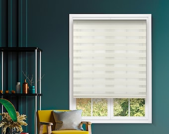 A&O Zebra Roller Blinds Dual Layer Shades Easy to Install Day and Night Window Blinds Adjustable Length Ivory