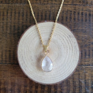 Dainty Clear Quartz Gold Plated Tear Drop Charm Pendant Necklace