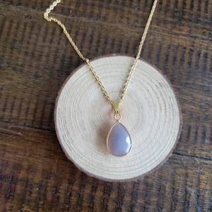 Dainty Grey Agate Gold Plated Tear Drop Charm Pendant Necklace