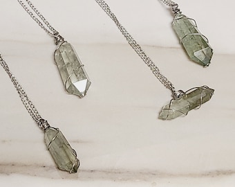 Prasiolith Wire-Wrapped Anhänger Halskette
