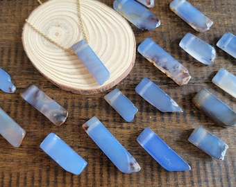 Blue Agate Bar Pendant Necklace