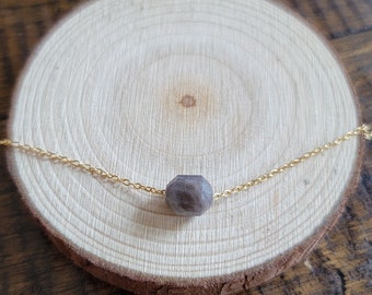 Dainty Black Moonstone Faceted Prism Choker Layering Necklace