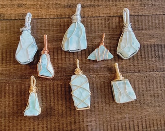 Larimar Wire Wrapped Anhänger Halskette