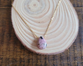 Rhodonite Teardrop Dainty Pendant Necklace