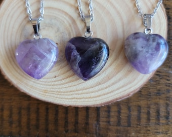 Amethyst Heart Stainless Steel Necklace