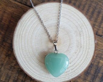 Collana in acciaio inossidabile cuore di avventurina verde