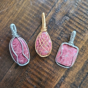 Thulite Wire Wrapped Cabochon Pendant Necklace