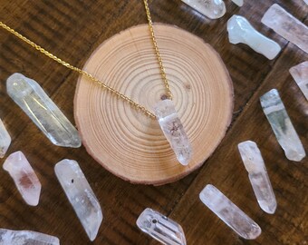 Lodolite, Garden Quartz, Scenic Quartz, Phantom Quartz Bar Pendant Necklace