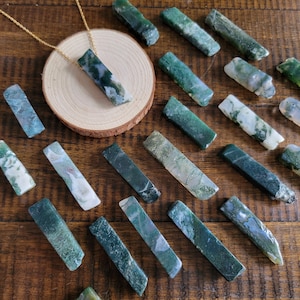 Moss Agate Bar Pendant Necklace