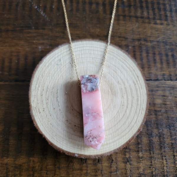 Pink Opal Bar Pendant Necklace