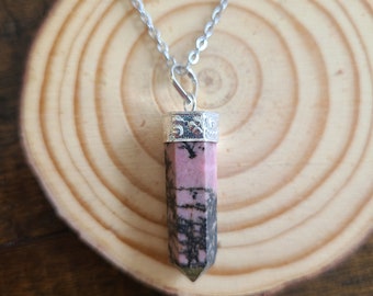 Rhodonite Pendant on a Stainless Steel Necklace