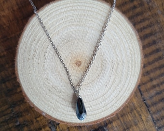 Hematite Dainty Teardrop Pendant Necklace