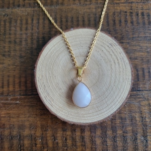 Dainty White Jade Gold Plated Tear Drop Charm Pendant Necklace