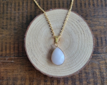 Dainty White Jade Gold Plated Tear Drop Charm Pendant Necklace