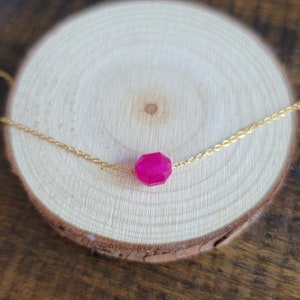 Dainty Pink Fuchsia Agate Faceted Prism Choker Layering Necklace