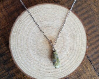 Rainforest Jasper Rhyolite Dainty Teardrop Pendant Necklace