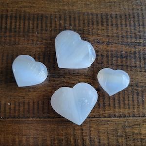 Satin Spar Selenite Puffy Worry Stone Palm Hearts