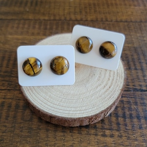 Tiger Eye Round 12mm stud earrings