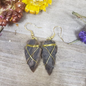 Agate Arrowhead Wire Wrapped Earrings