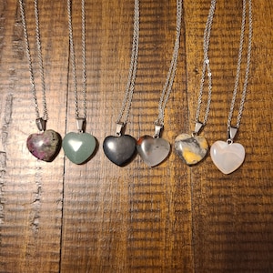 Crystal Stone Heart Pendants on Stainless Steel Chain