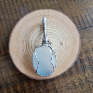 Blue Chalcedony Wire Wrapped Cabochon Pendant Necklace