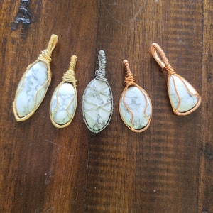 Howlite Wire Wrapped Cabochon Pendant Necklace