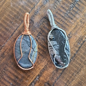 Picasso Jasper Wire Wrapped Cabochon Pendant Necklace