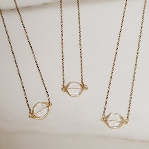 Hexagonal clear quartz dainty necklace