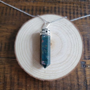 Bloodstone Pendant on a Stainless Steel Necklace