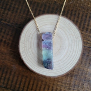 Rainbow Fluorite Bar Pendant Necklace