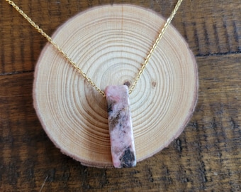 Rhodonite Bar Pendant Necklace