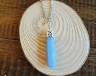 Angelite Pendant on a Stainless Steel Necklace