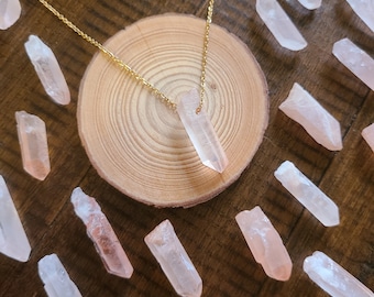 Pink Quartz Bar Pendant Necklace